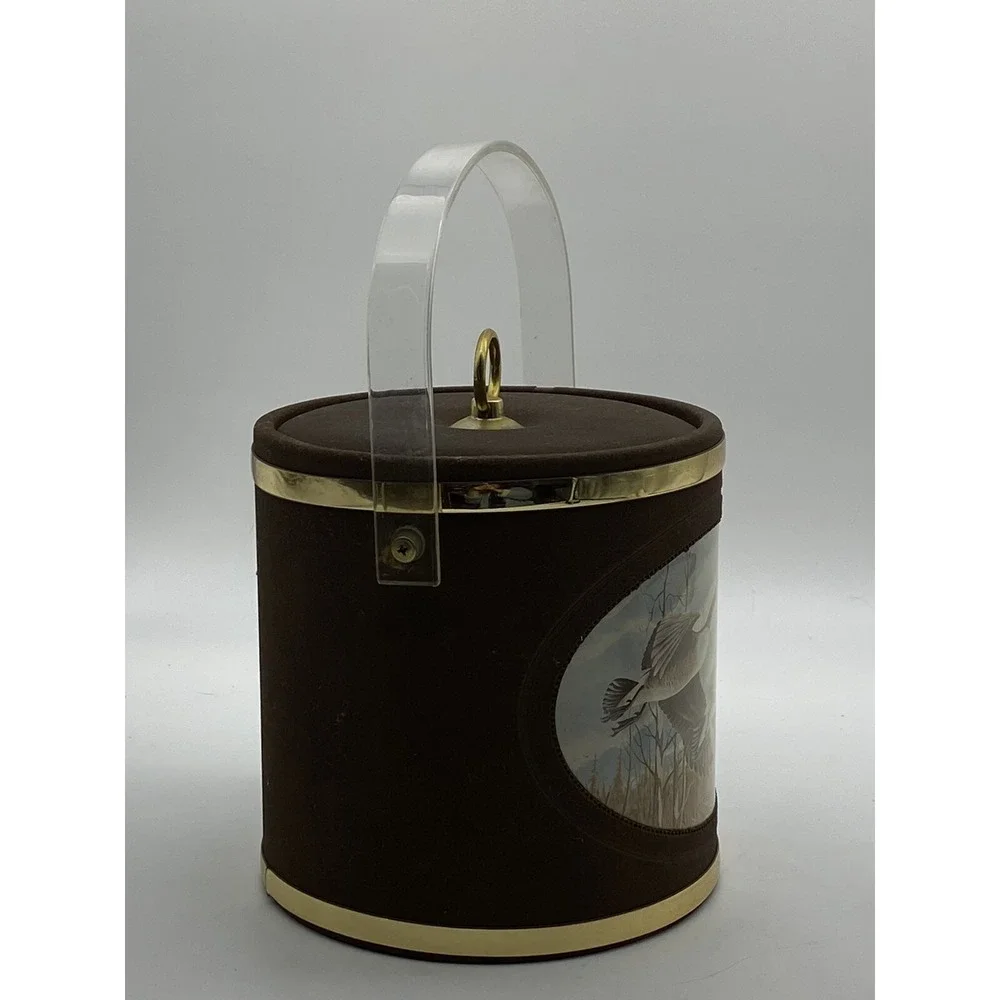 Vintage 60s Norman R. Wamer Ice Bucket Brown Canada Geese MCM Barware Man‎ Cave